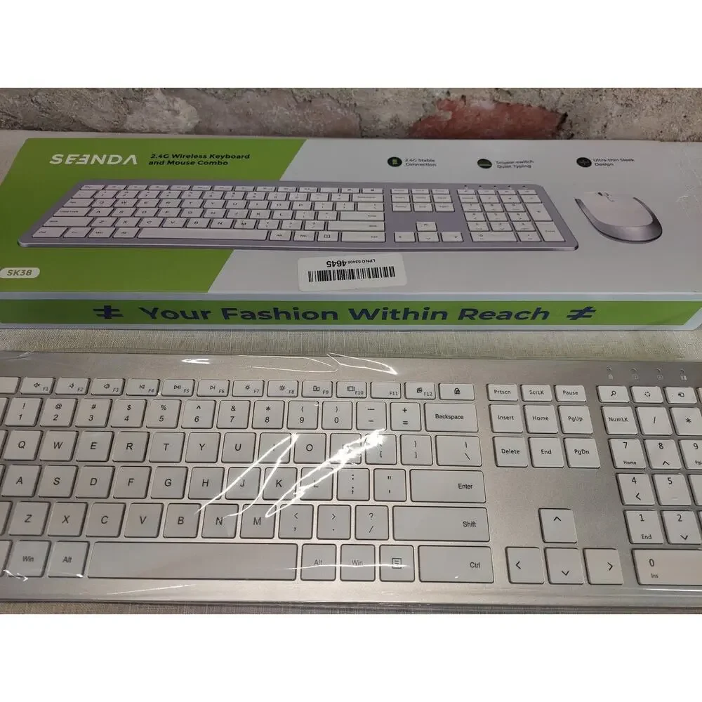 SEENDA 2.4G Wireless Keyboard Mouse Combo SK30 Scissor Switch Ultra Thin White